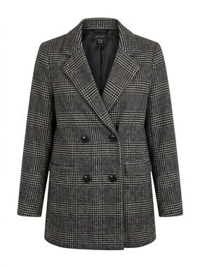 Plaid Double Breasted Blazer Jacket Longline Long Sleeve Academia Lined US 2